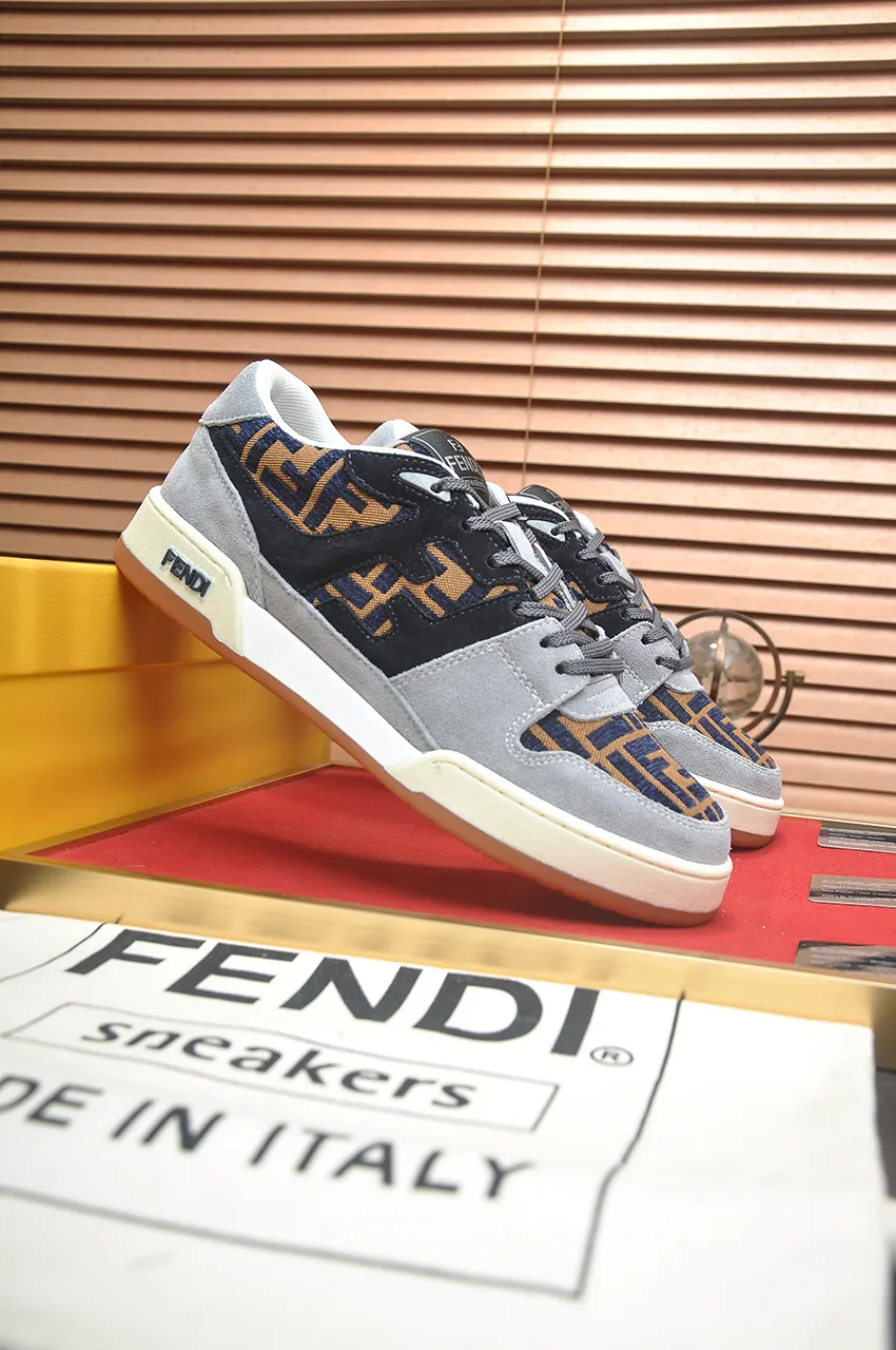 Men's shoes 💰600💶 [Fendi] The latest couple model 🔥 Many 💑 stars have the same style. FD match is a one-to-one replica of the original version. The first fendi match created by designer Kim Jones and Trainer basketball sneakers by Donkey. Material: Original silk leather. Lining: breathable mesh. Packaging: Original 1:1 matching high-end packaging. Size: Female 35-40 Male 38-44 (45 46. Custom-made (no return or exchange)